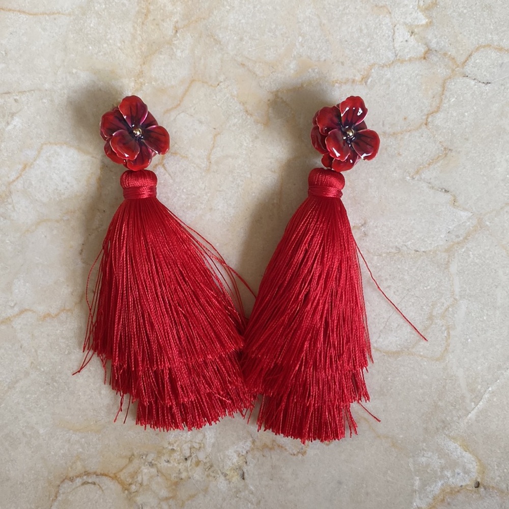 Red Flower Statement Earrings - image 2